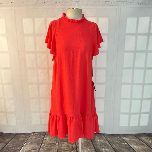Julia Jordan NWT Nordstrom’s salmon pink ruffle hem midi dress size 12 - Picture 1 of 9